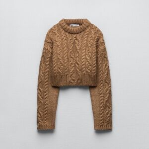 Cropped Orangy/Brown Cable Knit Sweater